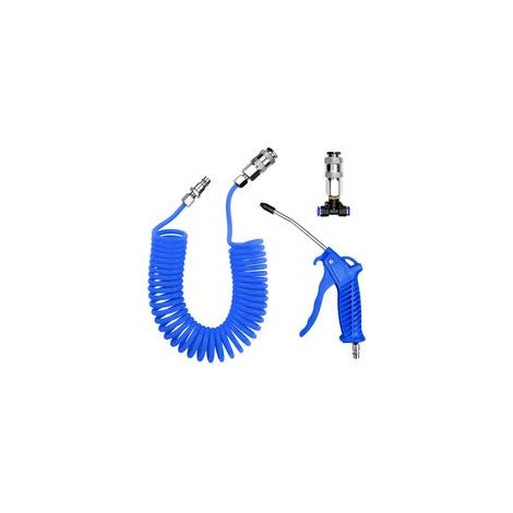 Bleu,Soufflette à Air Comprimé, Pistolet de Soufflage d'air avec Tuyau Air Comprimé de 5 Mètres, Kit de Nettoyage de Pistolet à Air, avec Connecteur en T, pour Camion, Fourgonnette, Camion Lourd