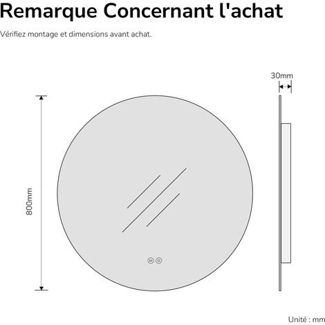 EMKE Miroir de salle de bain rond LED avec rétro-éclairage sans cadre Interrupteur tactile - Diamètre 80cm  Lumière Blanche Froide/Chaude/Neutre