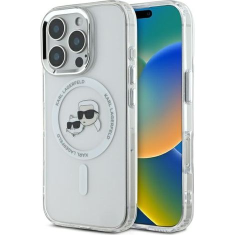 Karl Lagerfeld KLHMP16LHLSKCH iPhone Pro 6,3" weiße Hartschalen-Hülle IML Metal Karl&Choupette Head MagSafe (1/5)