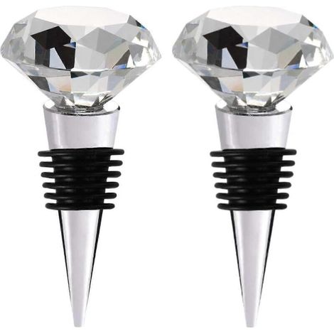 Bouchons de bouteille de vin avec coffret cadeau, bouchons décoratifs en cristal en forme de diamant pour bouteilles de vin, conservent la fraîcheur du vin (lot de 2) (1/5)