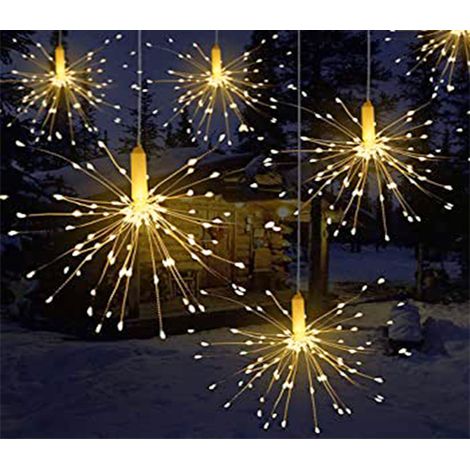 Fuochi Artifico Led Luce Calda Rami Luminosi Natalizi 3M Filo Rame Pendente