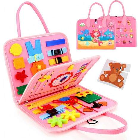 Tablero de actividades Montessori para niños, 28 cm x 21 cm, tablero de actividades sensoriales educativas para desarrollar la motricidad fina, juguete para niños y niñas, regalo, avión, coche, viajes