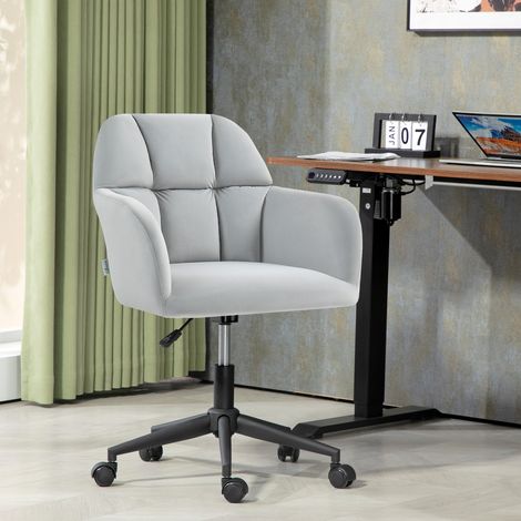 Chaise de bureau ergonomique, réglable en hauteur, pivotante, aspect velours, jusqu'à 120 kg, gris clair (1/5)