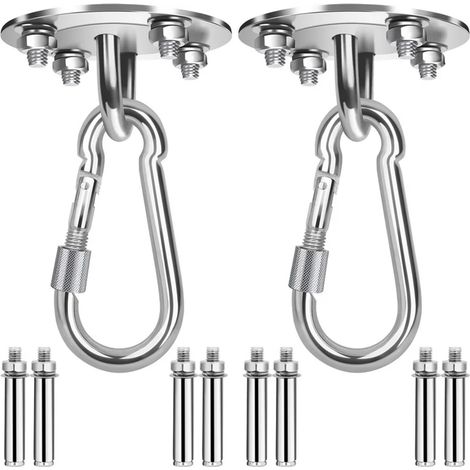 Crochets de plafond SWANEW pour sacs de frappe, chaises suspendues, crochets ultra-résistants jusqu'à 450 kg, fixation plafond en acier inoxydable, crochets de hamac haut de gamme - Lot de 2 (1/3)