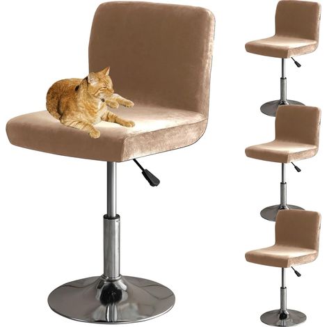 Housses De Chaise De Bar avec Dossier, Élastique Velours Tissu Housses De Tabouret De Pub Amovible Courte Arrière Pivotant Couverture De Chaise-Kaki-4 Pièces