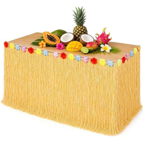 Hawaii Luau Tischrock 275x75cm, Geburtstag und tropische Party, künstliche Grastisch Deko, Zubehör (1/5)