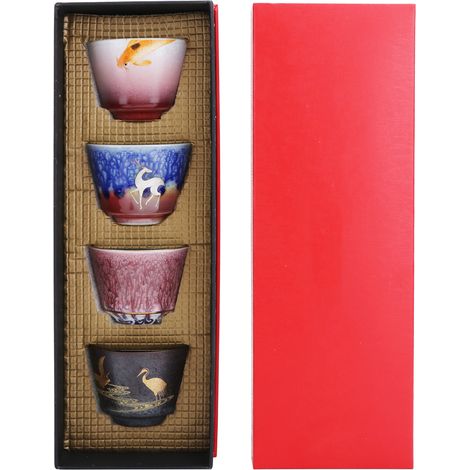 Lot de 4 tasses à thé Kung Fu en céramique artisanale, style japonais, idéal pour cadeau ou décoration maison. (1/5)