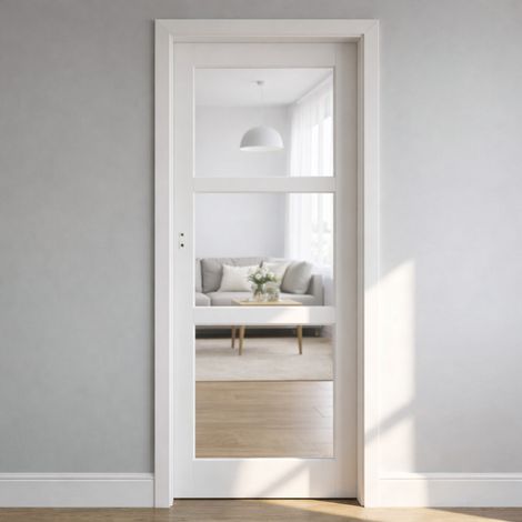 Blocco Porta Kenya Vetri Bianchi Trasparenti H204 x L83 Tavolino Spinta Destro