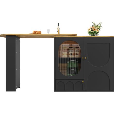 Bar pivotant à 360°, table haute (corps 138 x 39 x 102 cm), meuble de bar à café, comptoir à manger pivotant avec rangement, îlot de cuisine, trois portes avec rangements de porte, cloisons amovibles, (1/5)