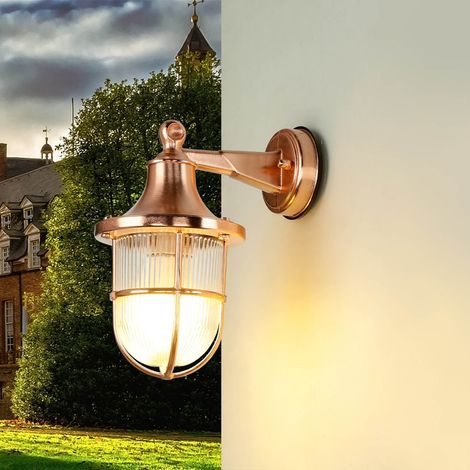 Außenlampe Wand in Kupfer Glas Messing massiv E27 IP64 Terrasse Hof Maritim Außenleuchte SANTORIN