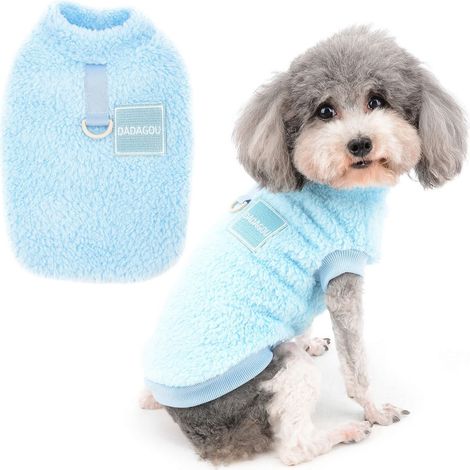 Pull-Overs en Polaire pour Petits Chiens Manteau d'hiver Chaud Doux et Pelucheux avec Anneau en D Laisse Chiot Chien/Chat Veste Vetement Chihuahua Yorkshire Bleu XL (1/5)