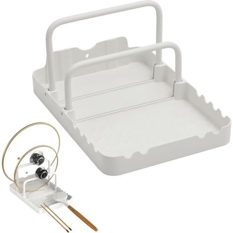 Rangement Couvercle de Casseroles, Support de Planche à Découper avec Repose-cuillère, Organiseur de Poêle avec 2 Compartiments, Porte Couvercle Cuisine Antidérapant pour Plaque de Cuisson, Barbecue