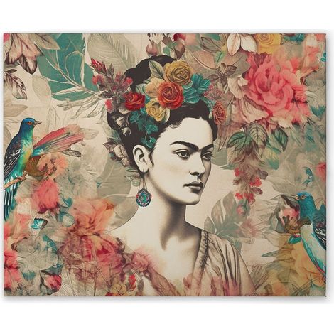 Leinwandbild Frida mit Blumen M1-No.52033 - Kunstdruck auf Leinwand in Bunt - Wandbild 50 x 40 cm
