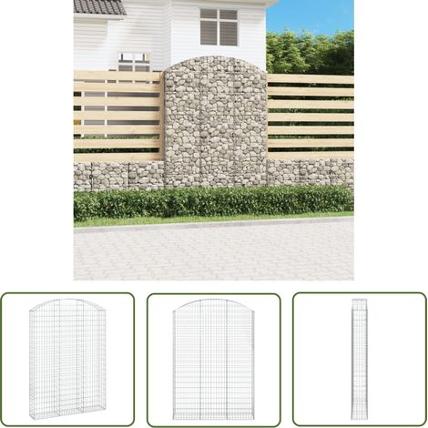 The Living Store Panier de gabions arqué 150x30x200/220 cm Fer galvanisé - Paniers De Gabions - Mur De Gabions - Clôture Végétale - Décoration Jardin - Barrieres Jardin (1/5)