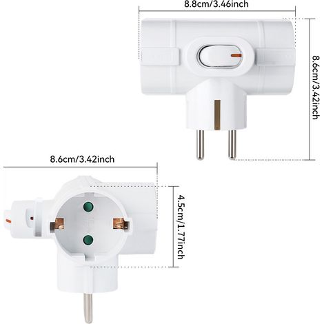 Adaptateur Schuko triple CILIA - 3 prises latérales - Interrupteur ON/OFF - Protection enfants - 16A - Blanc (1/5)
