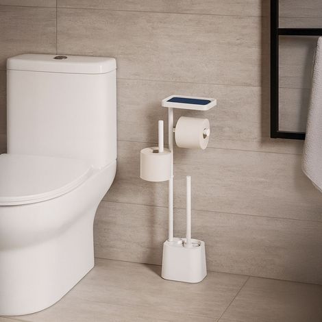 Toilettenpapierhalter mit ablage und burste - metall