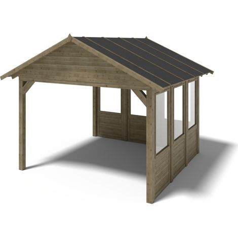 Gazebo da giardino in legno pergola 4.04x4.04 m con pannelli - Impregnata - ALT127 (1/5)