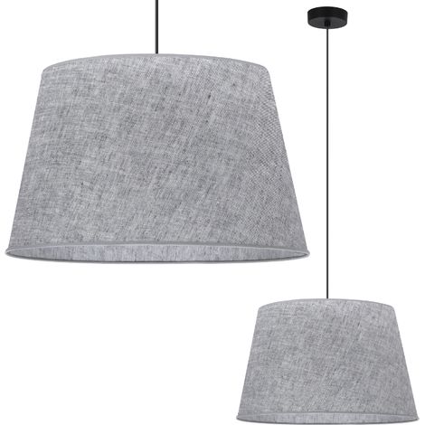 Hängelampe, Leinenkegel, schwarz, 1 flach, grauer Lampenschirm L03 44 cm