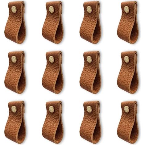 Ensemble de 12 poignées en cuir marron pour meubles, armoires de cuisine, portes, avec vis et écrous, anti-collision pour armoires d【PL】 (1/4)