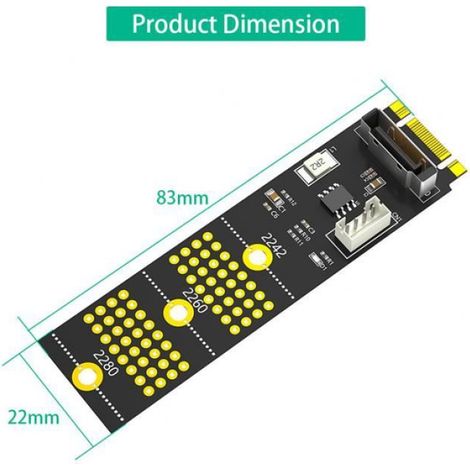 Adaptateur M.2 Vers Sata - Clé B 2242 2260 2280 - Pour Disque Dur Ssd 2.5 Pouces - Alimentation 4 Broches Ph2.0 - Câble Sata 7 Broches - 1 Pièce (1/4)