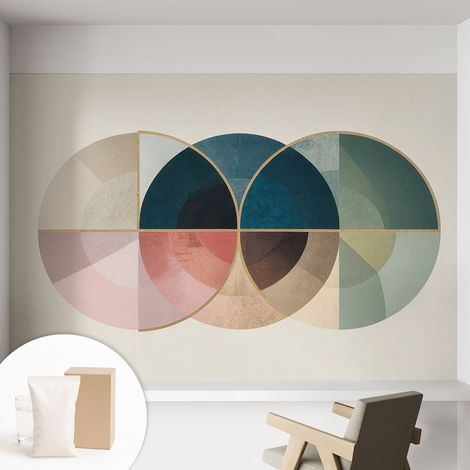 Papier peint intissé mural pour salon chambre à coucher tendance et originale - Colle incluse gratuite Élégance géométrique 152x104 cm (1/5)