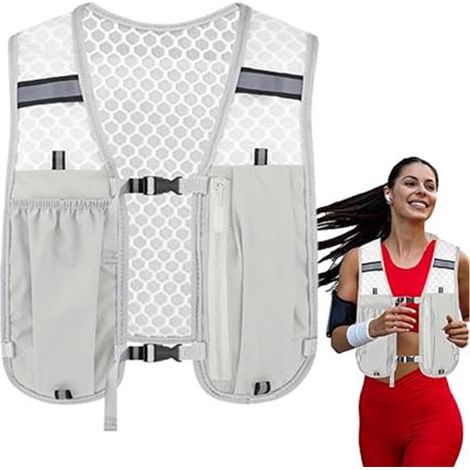 Gilet de running gris en nylon 40x30 cm, sac à dos de course avec poche à eau, porte-gourde, marathon (1/5)
