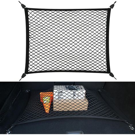 Rete portaoggetti 80x60 cm, utilizzabile come rete per il bagagliaio dell'auto, rete portaoggetti con 4 ganci, elevata elasticità per navi, camion, SUV, auto (1/4)