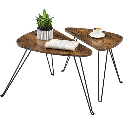 Vasagle – Tables d’appoint industrielles – Lot de 2 tables gigognes en aggloméré et acier – Marron rustique et noir – Dimensions 60x38x47,5cm et 52x31,5x42,5cm – LNT012B01 (1/5)