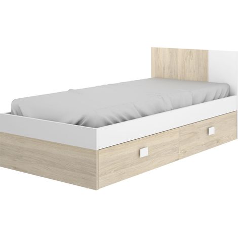 DEKITDINA - CAMA DE 190X90 CON 2 CAJONES BAJO CAMA - NATURAL / BLANCO - 79 x 97 x 196 (1/3)