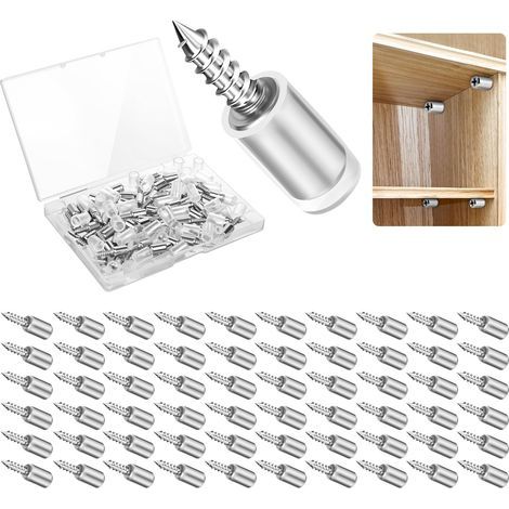 60Pcs Taquet Etagere, Support d'Étagère Étagère Broches Cheville Etagere Supports de Plaque en Métal Nickelé, Supports d'étagère avec protection caoutchouc, Support Etagere pour Armoire Bureau (1/5)