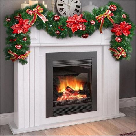 Weihnachtssterngirlande mit Blumen, Kugeln und Schleifen, 200 cm, rot (1/2)