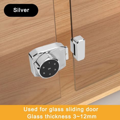 (Argent) Serrure à combinaison électrique pour vitrines, adaptée aux vitrines à portes coulissantes en verre. (1/4)
