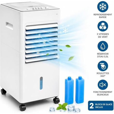 Climatiseur évaporatif portable 65W – Humidificateur 5L – 3 vitesses – Surface de couverture 15m² – Niveau sonore 55dB