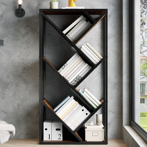 MEUBLIV Libreria a colonna 80x35x160 cm nera e marrone - design ad albero antiribaltamento (1/5)