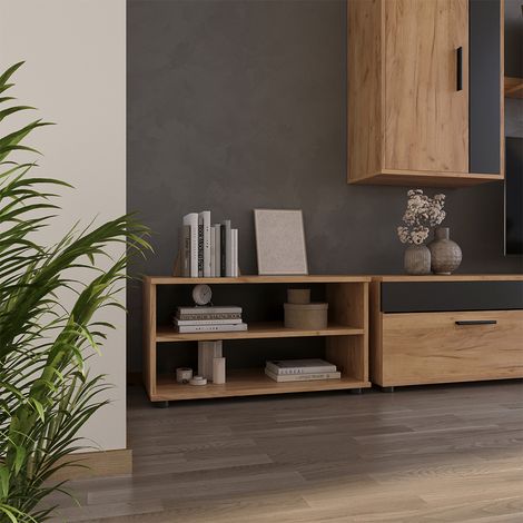 Scaffale Berno, Rovere dorato/antracite, 70.8 x 38.9 cm con 2 scomparti, Vicco