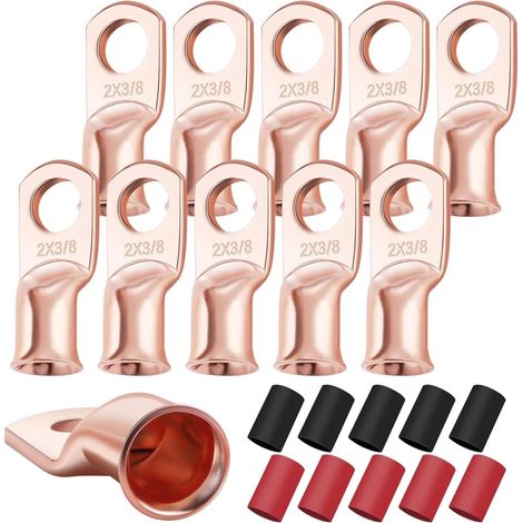 Lot de 10 cosses de Batterie Robustes 2 AWG-3/8 avec Gaine thermorétractable 3:1, cosses à Anneau, Embouts de câble de Batterie, œillets en cuivre, connecteurs de Batterie électriques (1/5)