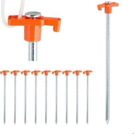 Picchetti per tenda, confezione da 20, ancoraggio per terreni duri 25 cm, picchetto, acciaio zincato, arancione