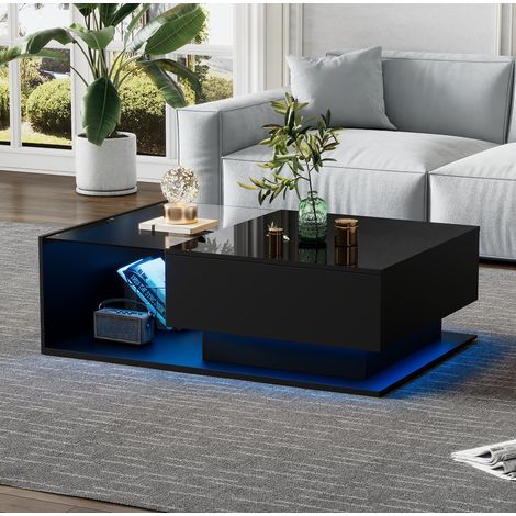 Mesa de centro fija 100x50x32 cm de aglomerado negro con almacenaje FloraGrace (1/5)