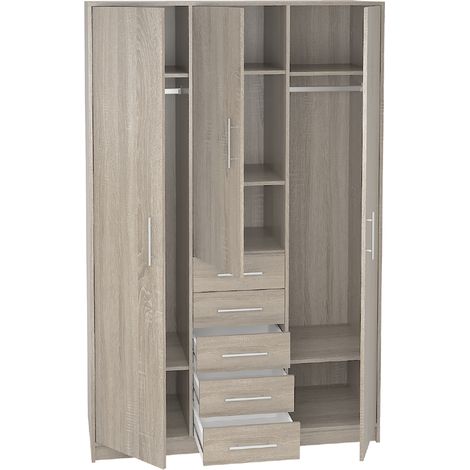 Armoire placard / meuble de rangement coloris Chêne Cortez - Hauteur 200 x Longueur 130 x Profondeur 50 cm -PEGANE- (1/3)