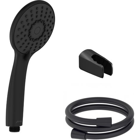 Pommeau de douche JACOB DELAFON Juliette noir mat + flexible et support de douche noir mat (1/5)