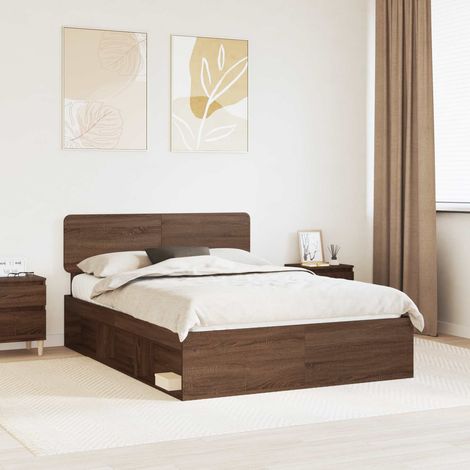Estructura de cama con cabecera Roble Marrón 140 x 200 cm