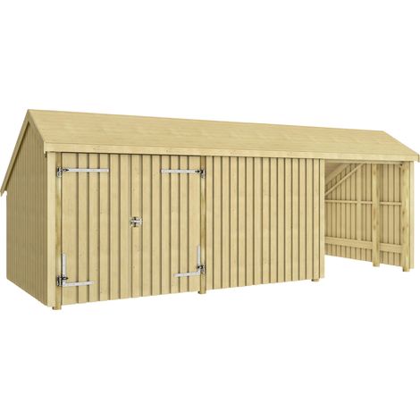 Plus Gartenhaus Multi 3 Module 619 x 238 cm natur mit Doppeltür, offen (1/3)