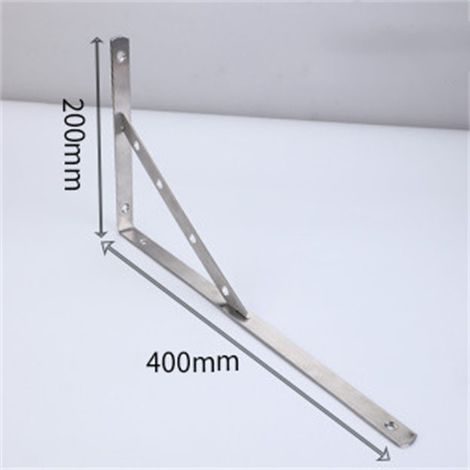 Équerre triangulaire en acier inoxydable, renforcée, pour cloison fixe murale, amovible, à angle droit, épaisseur 4 mm, longueur 400 mm (16 pouces), avec vis d'expansion en fer 6x40 (1/2)