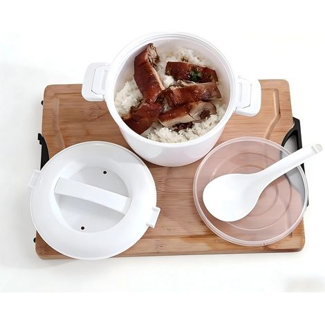 Cuiseur à riz micro-ondes, portable, avec cuillère à riz et couvercle filtre, pour servir à la vapeur et stocker, pour les céréales, le couscous (2,6 l) (1/5)