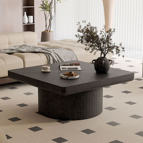 Couchtisch quadratisch aus Massivholz und MDF in Schwarz, 78 cm Tischplatte, 8 cm stark