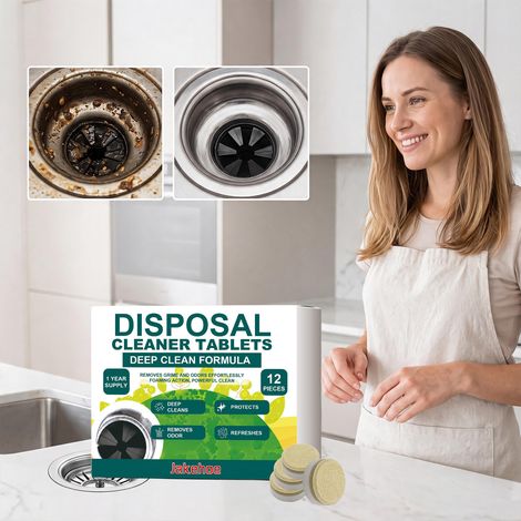 Garbage disposer cleaning effervescent tablets for daily removal of food residue from kitchen sinks, leaving a fresh and odor-free finish -- 12 tablets (1/5)