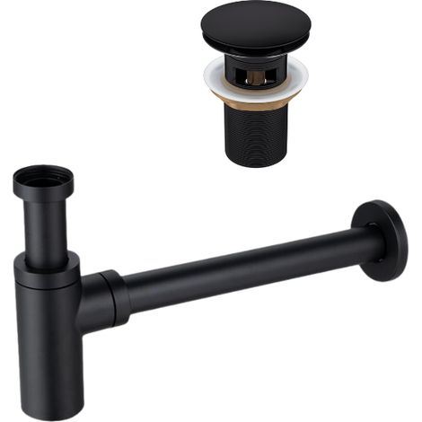 BALNEO - ensemble bonde de lavabo Klik Klak A avec trop-plein noir + siphon rond noir en laiton - kit pour lavabo (1/5)