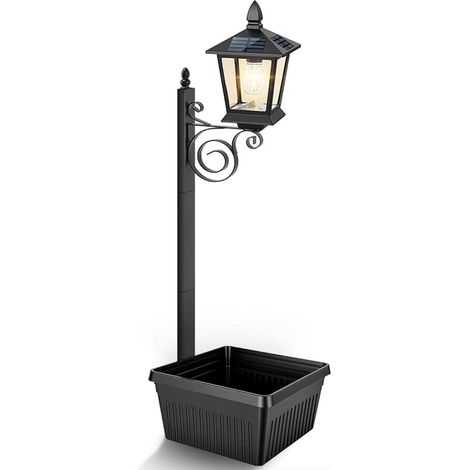 Lampe solaire d'extérieur 2 en 1 pour pots de fleurs avec pot de fleurs, lampe solaire autoportante IP54, étanche et décorative pour terrasse, entrée piétonne avant