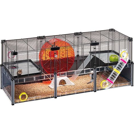 Ferplast – Cage pour hamster et souris modulable – Dimensions 107.5 x 37.5 x h 42 cm – Éco-durable avec accessoires inclus – Habitat personnalisable
