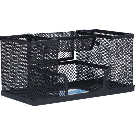 Schwarzer Stiftehalter aus Metall mit rechteckigem Gitter, Aufbewahrungsbox für Stifte und Bürobedarf auf dem Schreibtisch. (1/5)